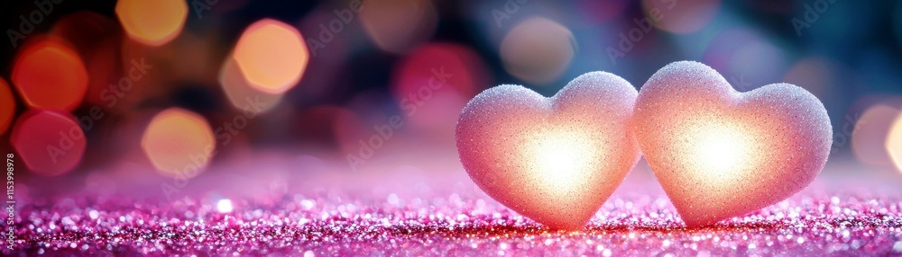 Fototapeta premium Romantic and Charming Glittering Hearts with Soft Glow on Shiny Background for Love and Valentine's Day Celebrations or Special Occasions