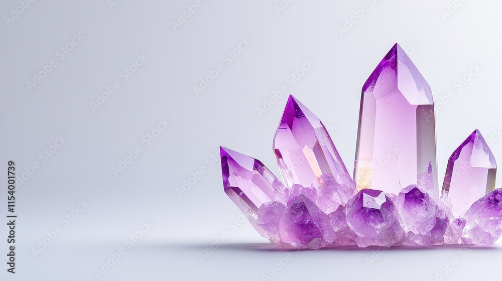 Amethyst texture close-up with unique patterns and natural flaws, displayed on a clean white background for elegant design projects.