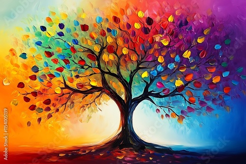 Multicolor Tree Of Life Oil Painting Background
