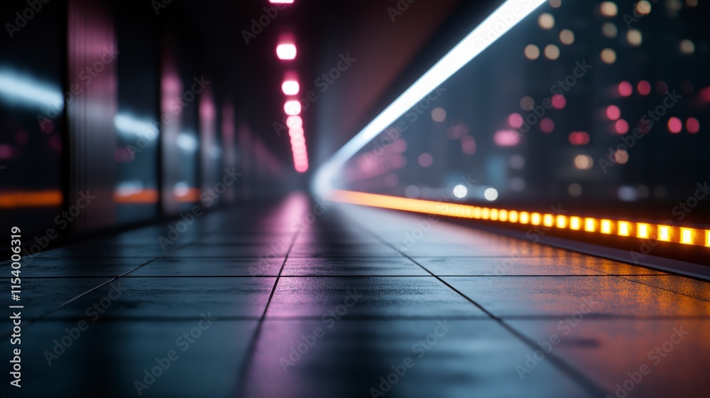 Fototapeta premium Dreamy Visualization of a Modern Corridor with Blended Lighting and a Futuristic Blueprint Aesthetic in 2D Style