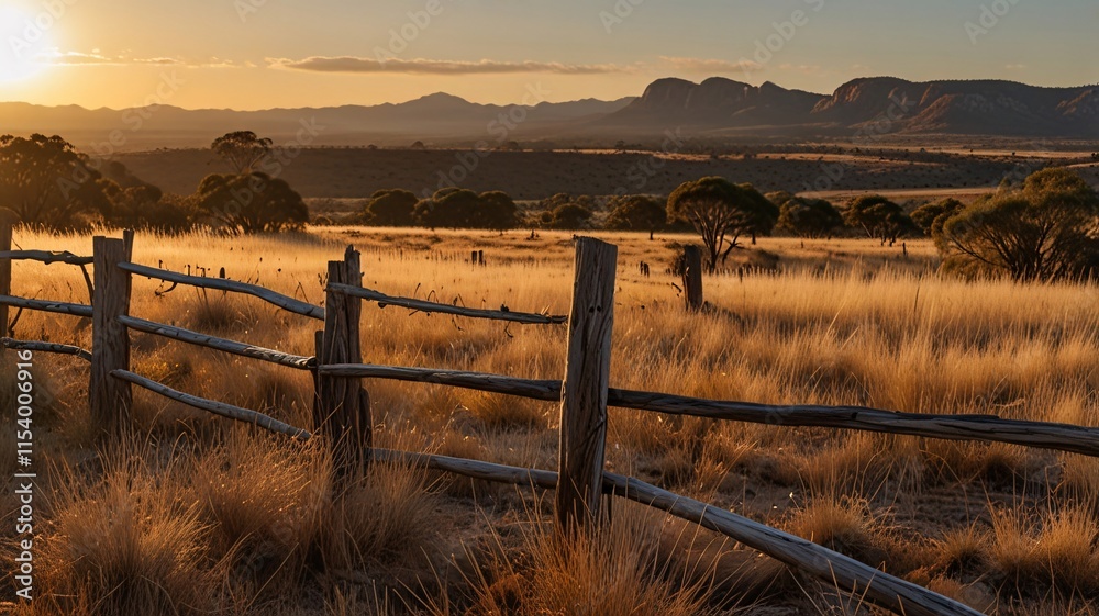 Obraz premium Golden Hour Sunset Over African Savanna with Acacia Trees V7