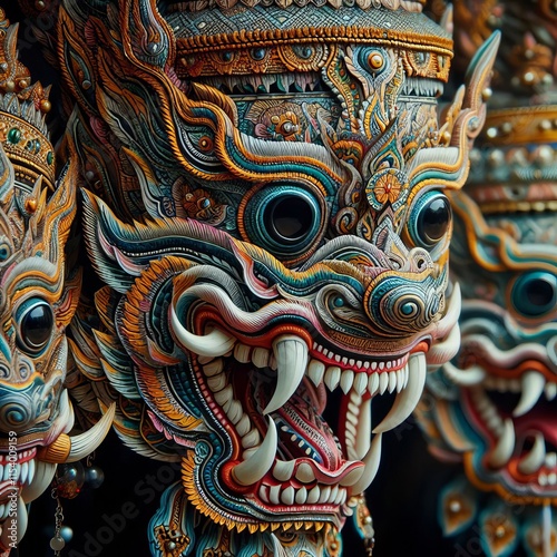 296 Close Up The detailed masks used in the cham dances Izobraje photo