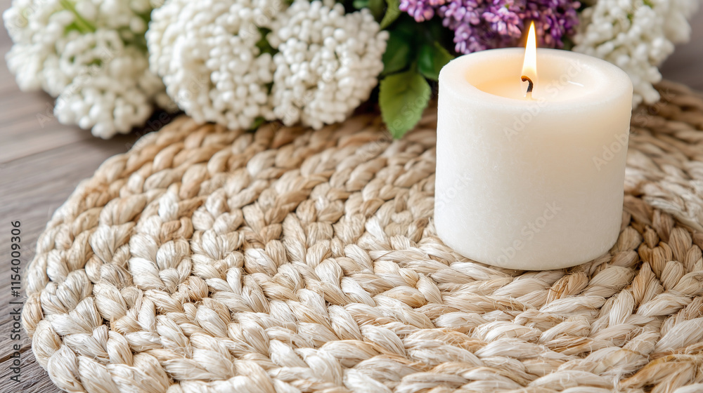 Cozy Natural Candlelight Setting with Woven Decor and Fresh Floral Arrangement
Cozy Natural Candlelight Setting with Woven Decor and Fresh Floral Arrangement