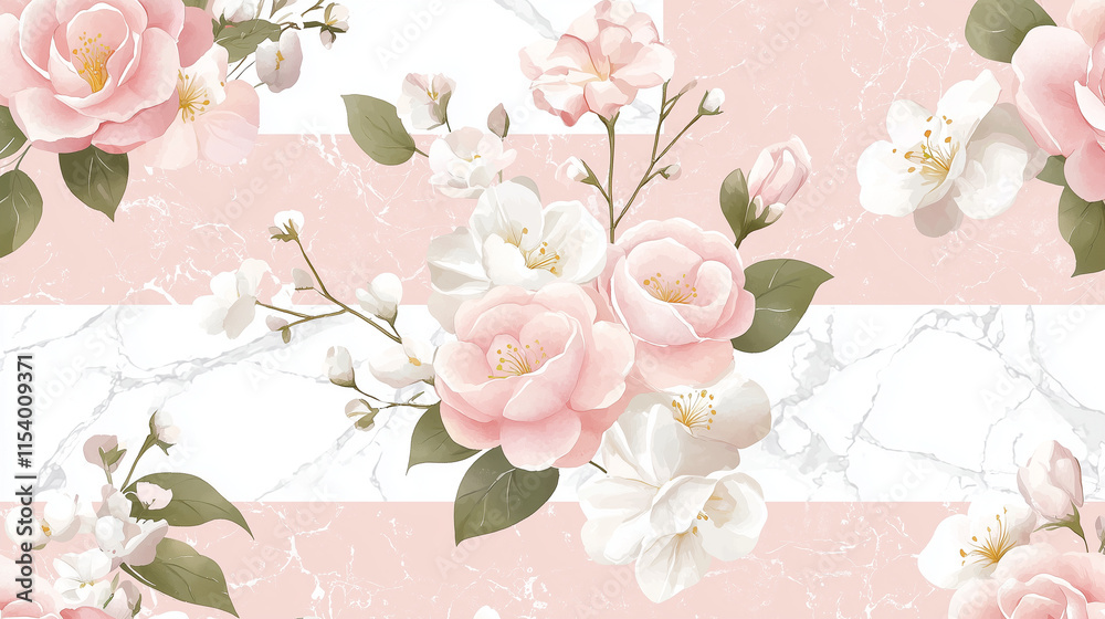 Delicate Floral Design with Pink Roses and Soft White Blooms on Pastel Background
Delicate Floral Design with Pink Roses and Soft White Blooms on Pastel Background