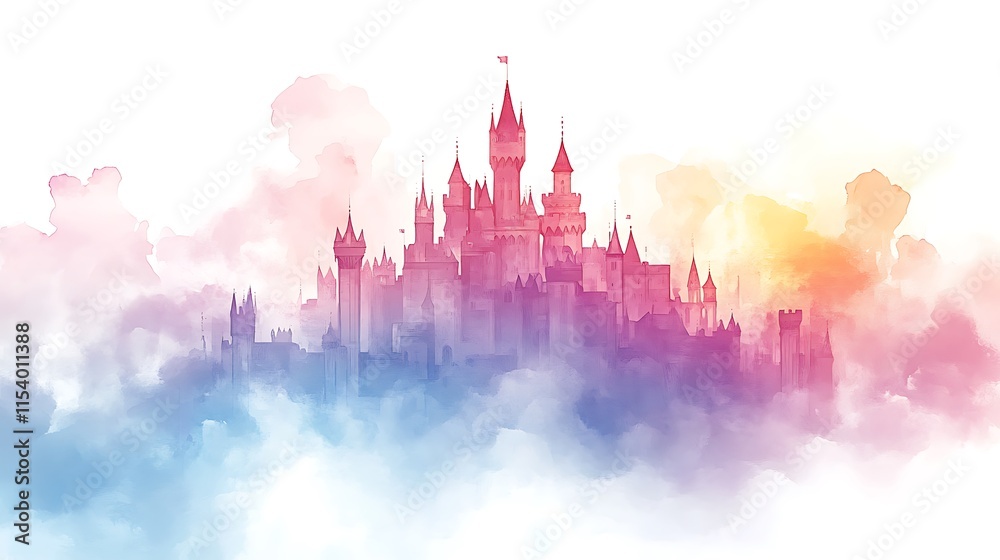 Obraz premium Magical castle illustration fantasy world digital art colorful vivid