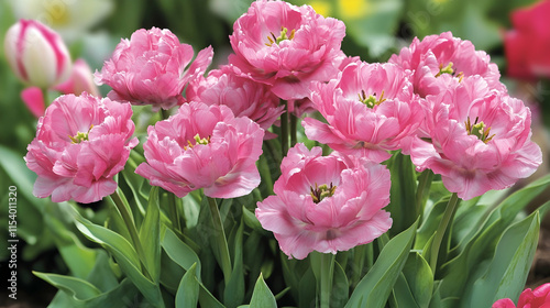 Vibrant blooming pink tulips botanical garden floral photography bright day close-up nature's beauty