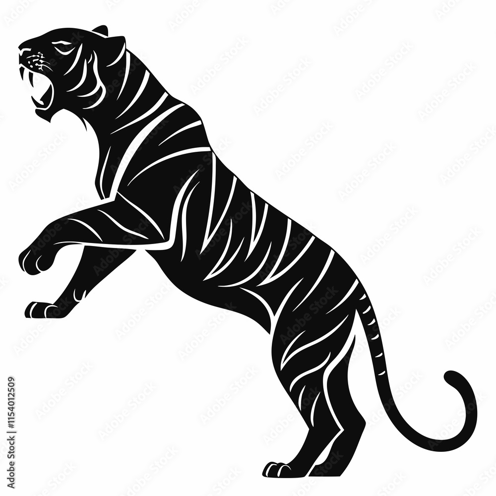 Obraz premium Tiger vector silhouette black design white background