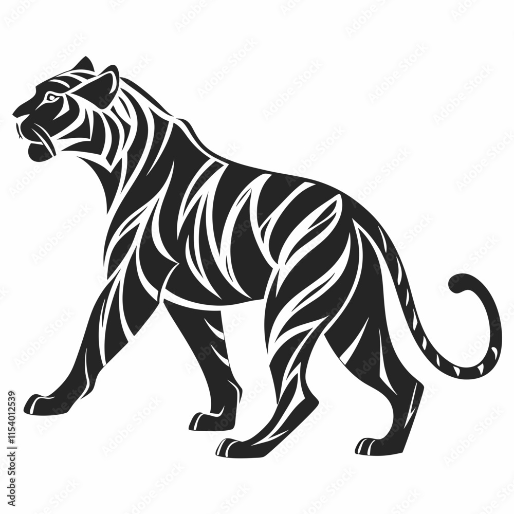Obraz premium Tiger vector silhouette black design white background