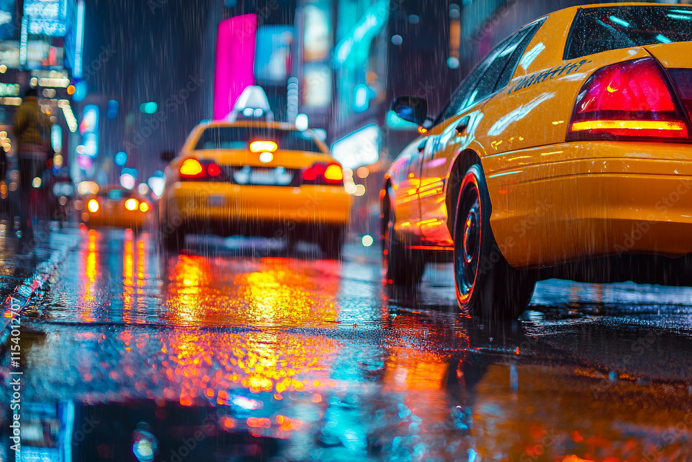 Fototapeta premium Busy downtown city with vehicles in night motion ai generative technology