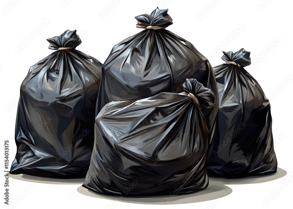 black garbage bag isolated on white