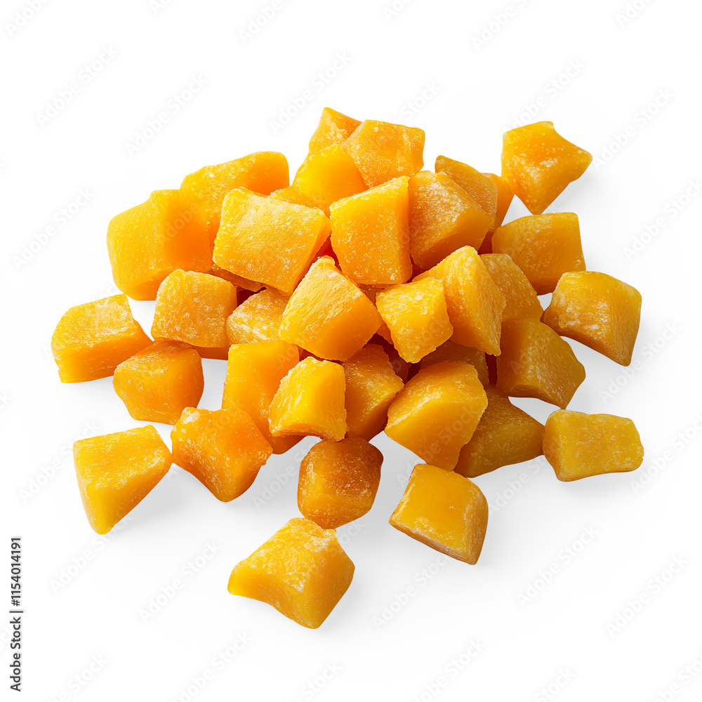 Frozen Mango Cubes on a Transparent Background Frozen Mango Cubes on a Transparent Background
