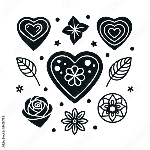 Romantic Heart Silhouette Vector Collection.