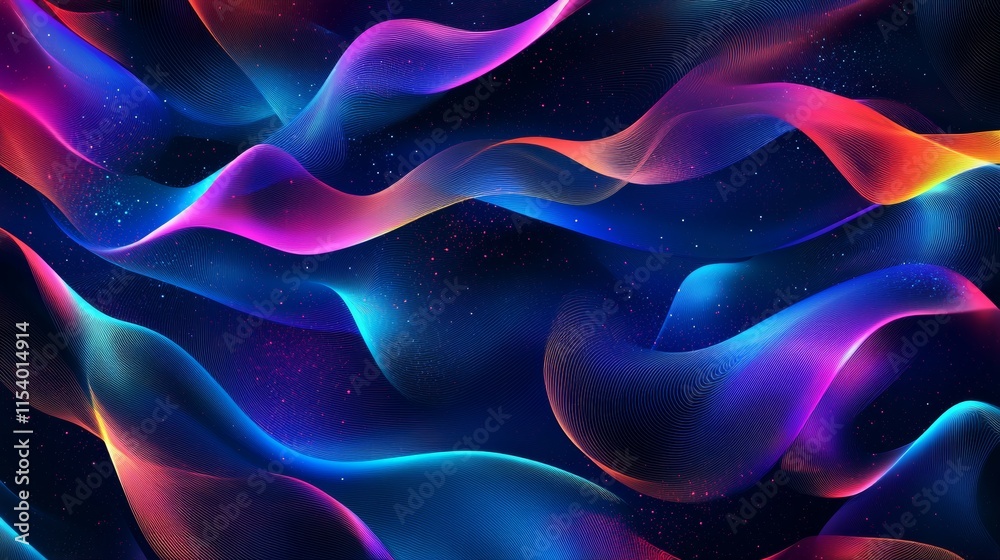 Abstract neon colorful banner. Shiny ribbons falling on background. Design template for party, celebration and birthday. Abstract neon colorful banner. Shiny ribbons falling on background. Design template for party, celebration and birthday.