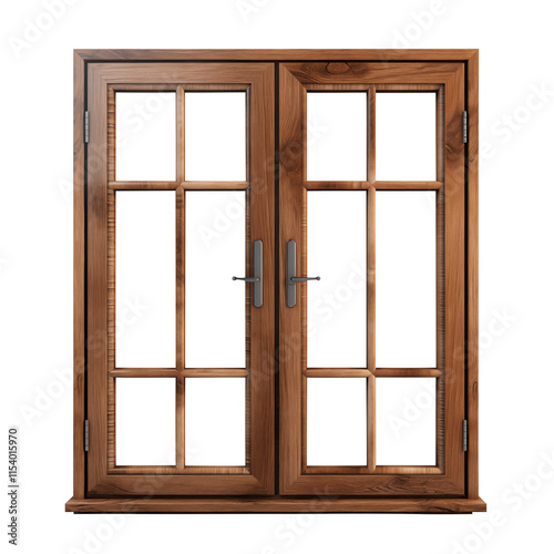 wooden window isolated on transparent background, Clipping Path