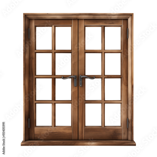 wooden window isolated on transparent background, Clipping Path