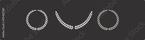 laurels branches. Set of wreaths and branches with leaves. Vintage laurel wreaths collection.