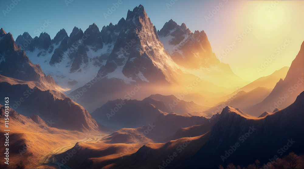 Snowy mountain landscape in the west. Vector illustration Snowy mountain landscape in the west. Vector illustration
