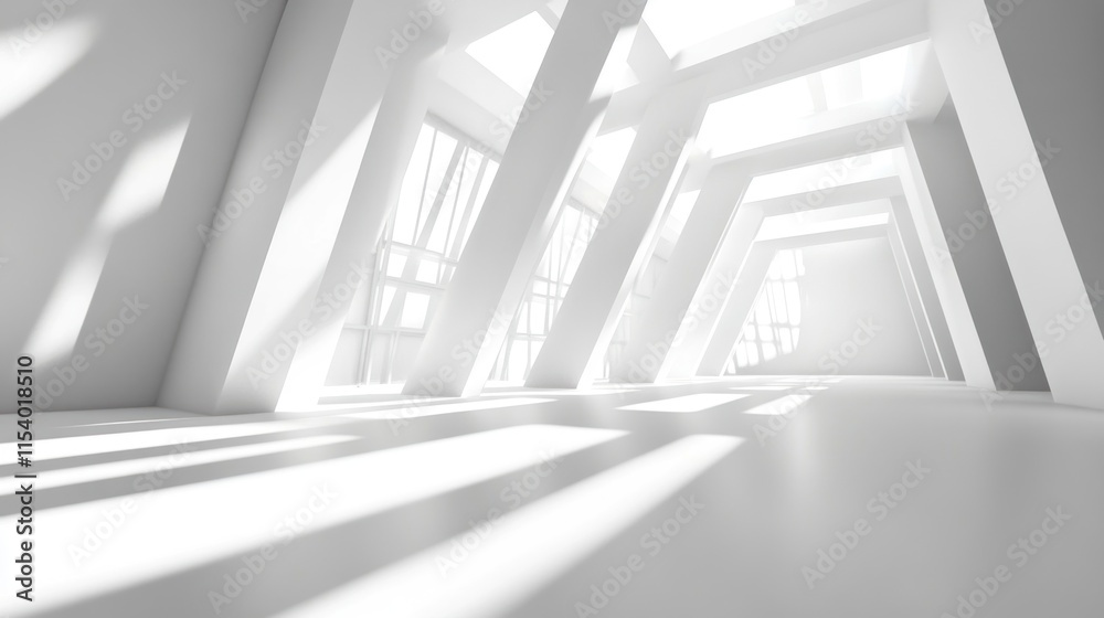 Obraz premium Sunlit modern white architecture interior.
