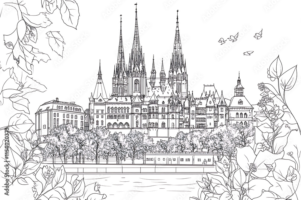 Obraz premium Gothic cathedral by the river