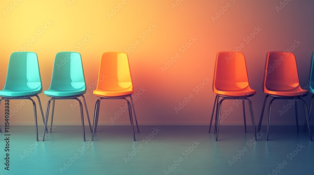 Obraz premium Modern Mediation Room with Colorful Chairs and Soft Light
