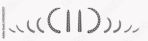 laurels branches. Set of wreaths and branches with leaves. Vintage laurel wreaths collection.