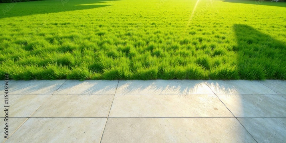 Fototapeta premium Lush Green Grass Meets Light Grey Pavement in a Serene Outdoor Setting