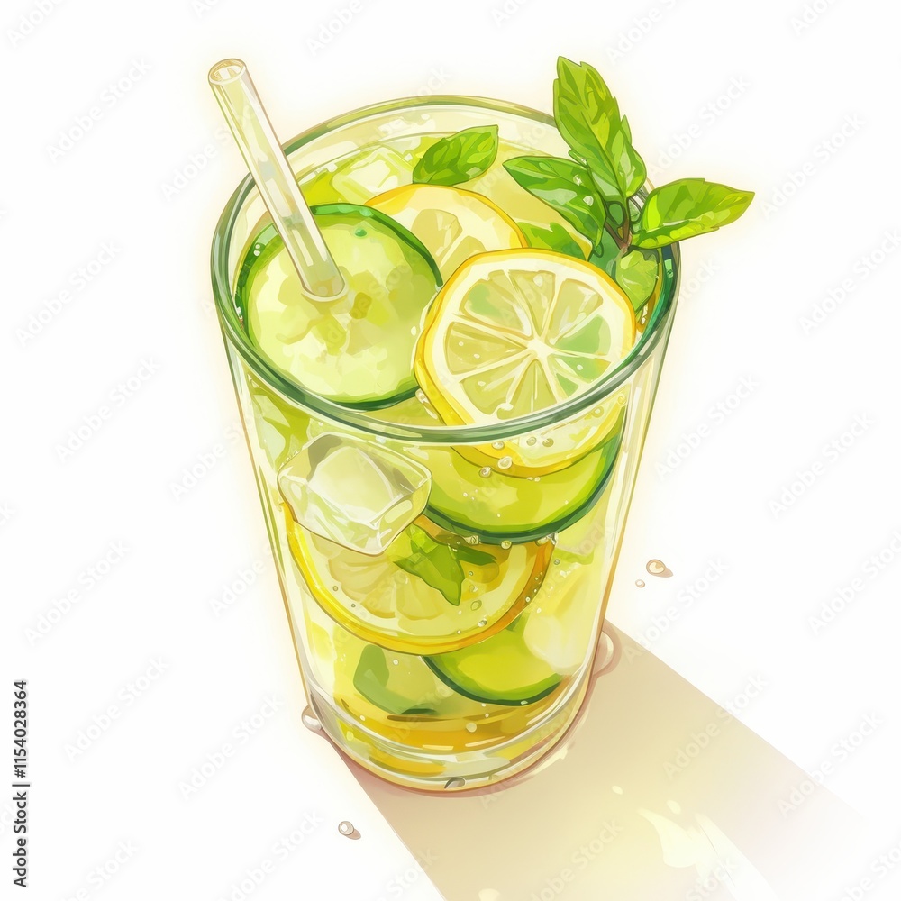 Fototapeta premium Refreshing glass of lemonade with mint and citrus slices.