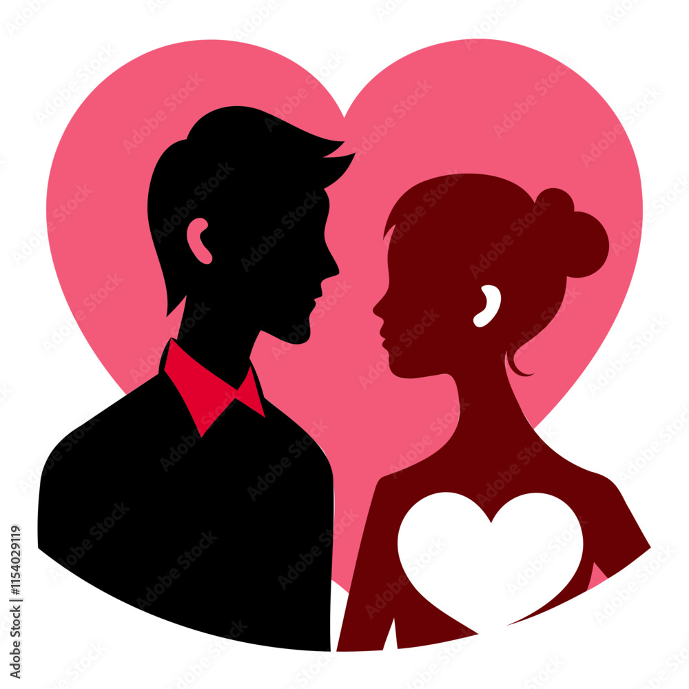 Elegant Romantic Couple Silhouette in Heart Shape Transparent Background Elegant Romantic Couple Silhouette in Heart Shape Transparent Background