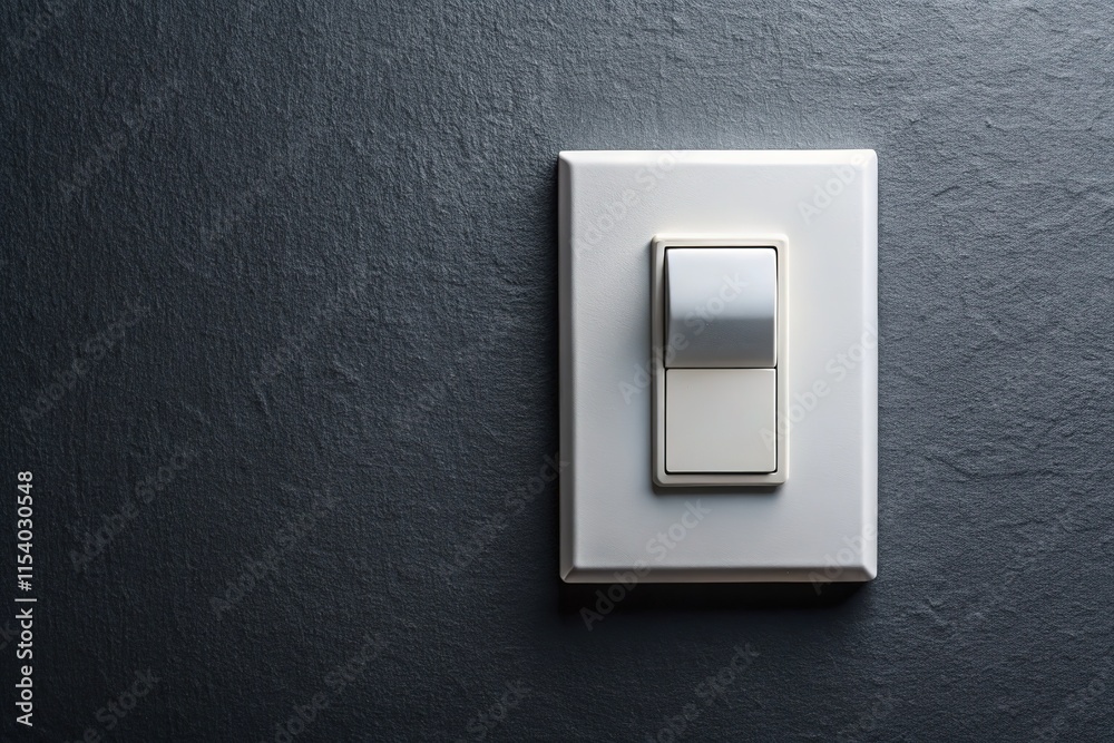 Dark gray wall, white switch, on/off buttons, a rule of thirds shot. Dark gray wall, white switch, on/off buttons, a rule of thirds shot.