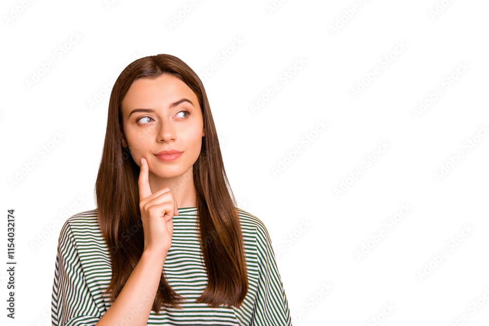 Photo of guessing broody lady intending to understand what people out there are speaking about while isolated with yellow background Photo of guessing broody lady intending to understand what people out there are speaking about while isolated with yellow background