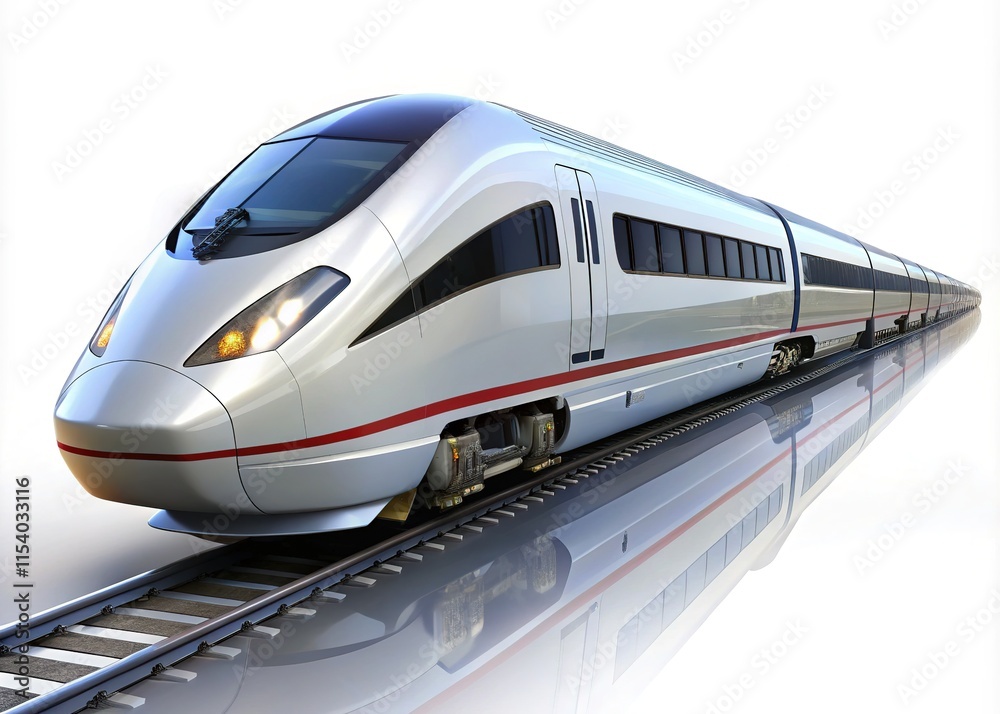 Fashion photography, sleek train, oblique view, white background. Fashion photography, sleek train, oblique view, white background.