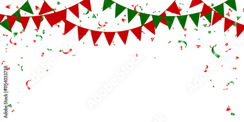 Garland flag green and red vector illustration. Triangle pennants chain decoration celebration party