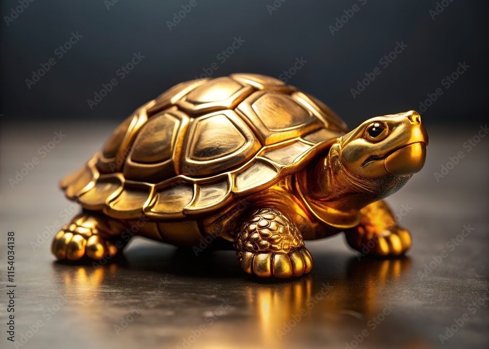 Fototapeta premium Gold turtle, a modern fashion shot against gray.
