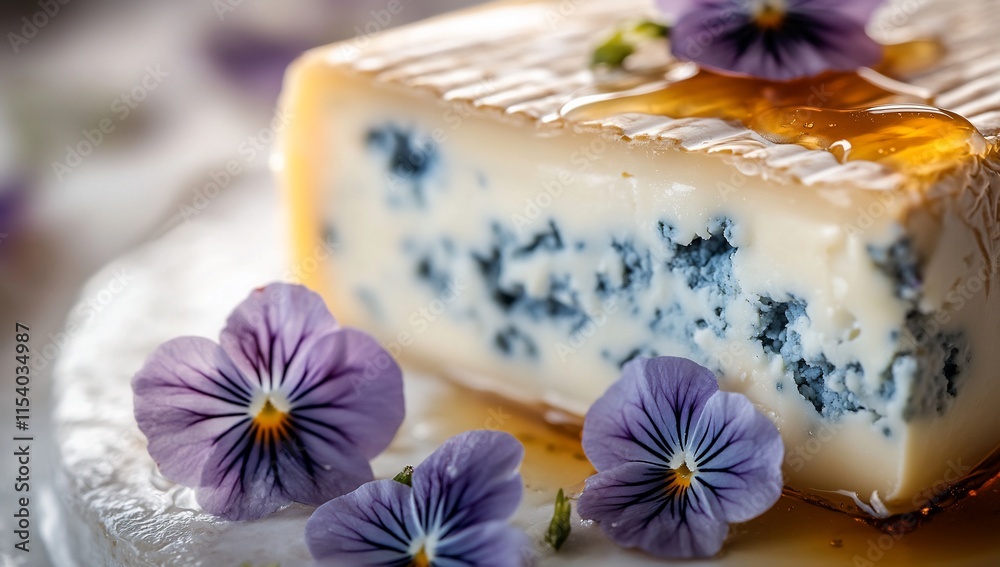 Blue cheese with honey and purple flowers. Blue cheese with honey and purple flowers.