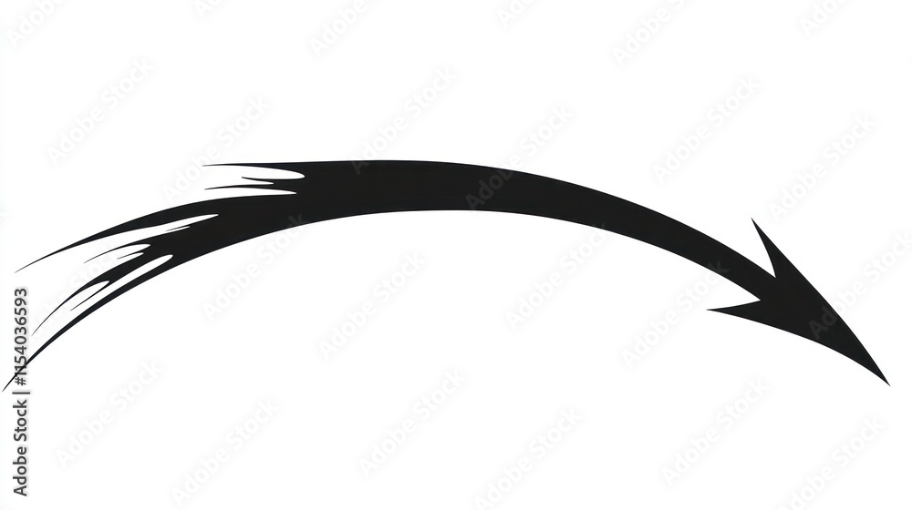 Fototapeta premium Black arrow with a brushstroke style curves downward, showcasing a dynamic and creative design element