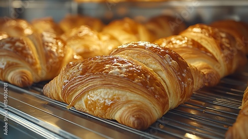 Golden Brown Croissants Freshly Baked Displayed Beautifully photo