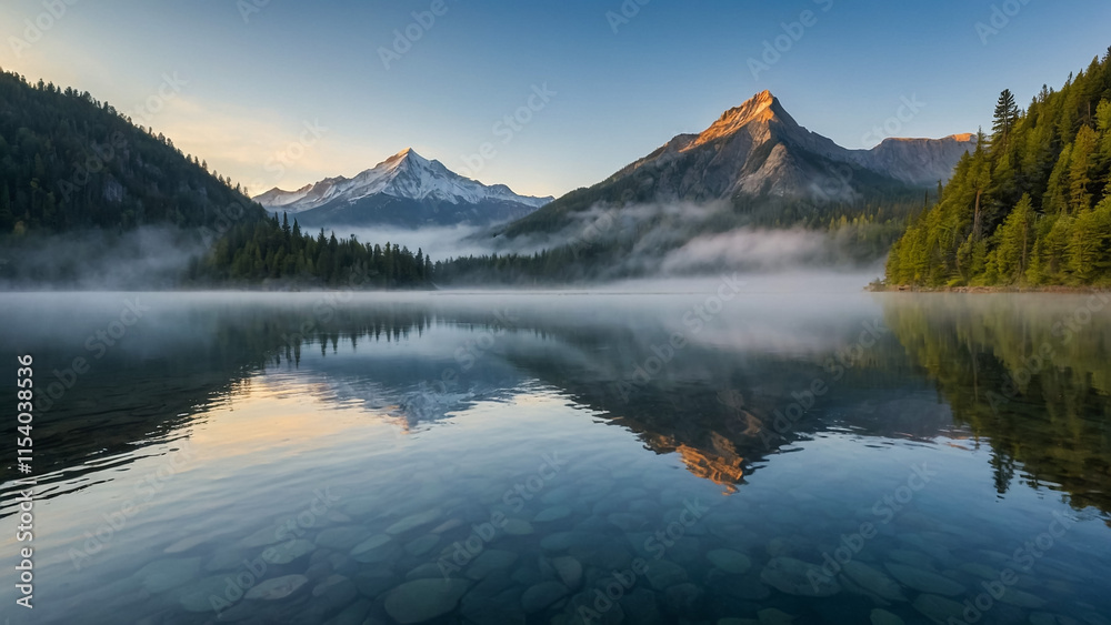 Fototapeta premium High mountains bouncing in the waters of the lake