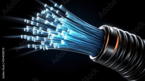 High-resolution image of fiber optic strands transmitting light
