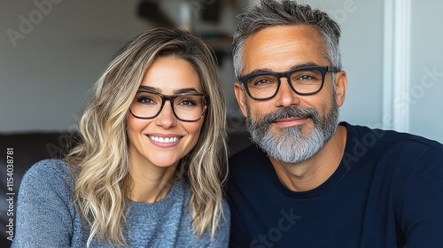 Pair enjoys a cheerful moment while seated on a couch, highlighting happiness and connection