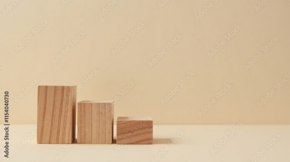 Simple Wooden Blocks Ascending in Size on a Neutral Background, Ideal for Product Display and Minimalist Design Concepts Simple Wooden Blocks Ascending in Size on a Neutral Background, Ideal for Product Display and Minimalist Design Concepts