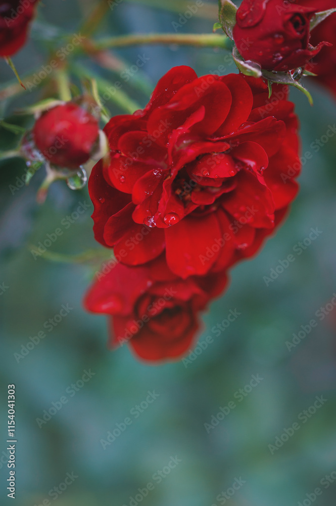 Vibrant roses with delicate petals covered in fresh dew drops Vibrant roses with delicate petals covered in fresh dew drops