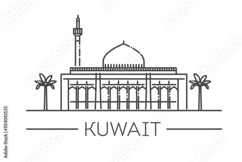 Grand Mosque in Kuwait. Flat cartoon style historic sight showplace attraction illustration