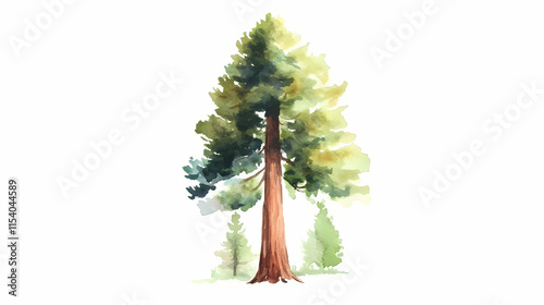 Minimalistic watercolor of a redwood tree on a white background, cute and comical,. redwood forest. illustration. Sequoia. Illustration
