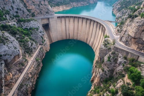 A large scale view of a dam, hydroelectric power, industrial structure, detail view, water view --ar 3:2 --style raw --profile mtnj5gy --v 6.1 Job ID: 6808c103-7f1f-4e1b-a00b-2abf67f55333 photo