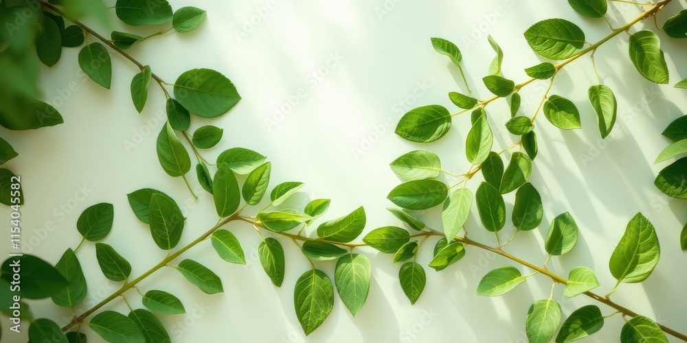 Obraz premium Fresh Green Sprigs Arranged on a Light Background