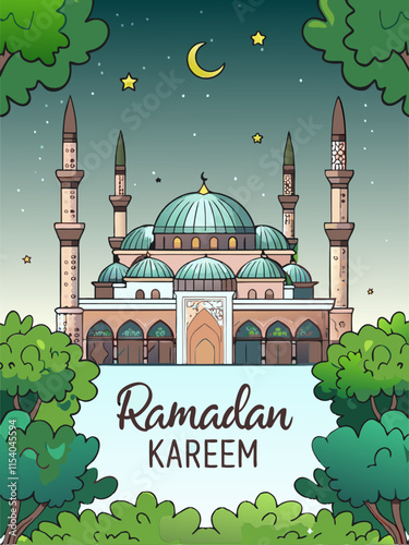 vector illustration of a mosque silhouette in ramadan time