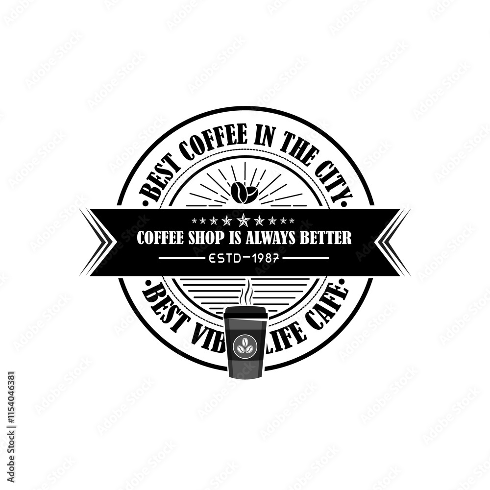 Fototapeta premium Best coffee in the city best vibes life cafe coffee shop is always better logo. Set of modern coffee logo design isolated in white background, coffee beans, vector illustration eps10