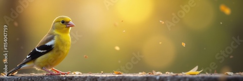 Golden Finches Gaze into an Autumn Day as Leaves Gently Cascade Down a Warm Hued Landscape