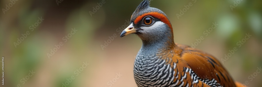 Portrait of a striking orange-browed partridge showing intricate feather details against a blurred natural backdrop its unique crest and captivating gaze highlighted Portrait of a striking orange-browed partridge showing intricate feather details against a blurred natural backdrop its unique crest and captivating gaze highlighted