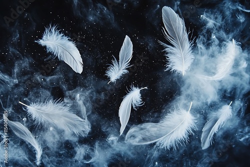 Beautiful color feathers on dark background